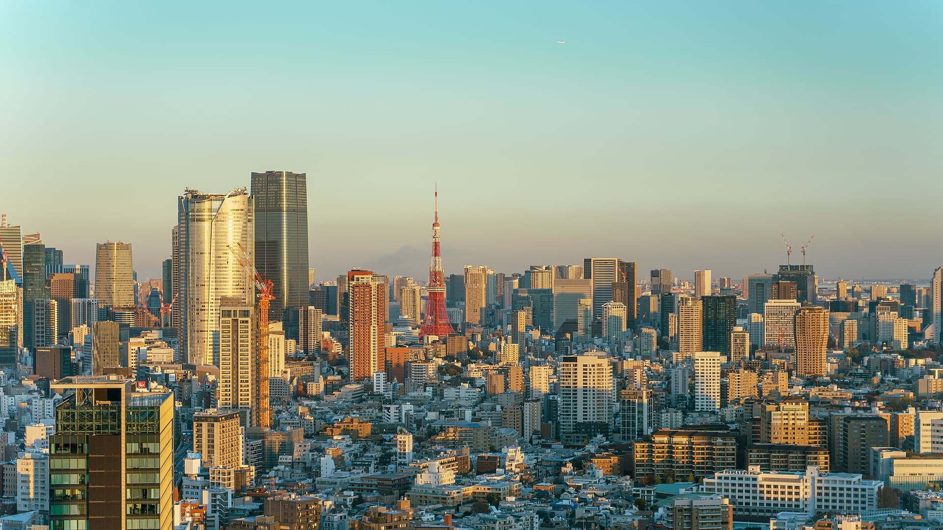 Perfil de Tokio con la Torre de Tokio al anochecer